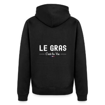 Fett ist Leben! Für Vielesser! - Unisex Premium Bio Zip Hoodie - Schwarz - Hinten - Nico (187cm)