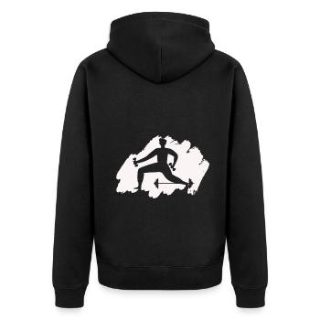 Bodybuilding Gewichtheben Fitness Workout - Unisex Premium Bio Zip Hoodie - Schwarz - Hinten - Nico (187cm)