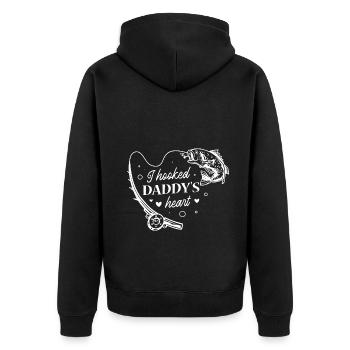 I Hooked Daddy's Heart Fishing Father's Day - Unisex Premium Bio Zip Hoodie - Schwarz - Hinten - Nico (187cm)