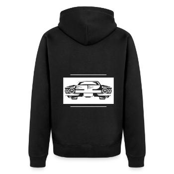 Cadillac - Auto Oldtimer Nostalgisch USA Freiheit - Unisex Premium Bio Zip Hoodie - Schwarz - Hinten - Nico (187cm)