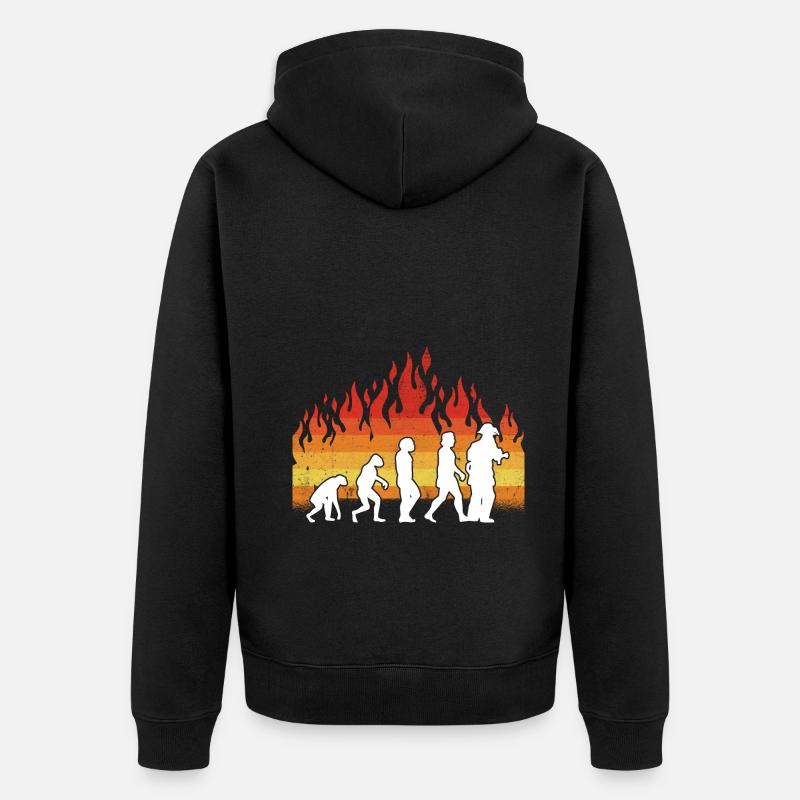 Evolution Feuerwehr Retro Feuerwehrmann Beruf - Unisex Premium Bio Zip Hoodie - Schwarz