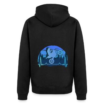Motorrad Motocross Vintage 80er Retro Biker - Unisex Premium Bio Zip Hoodie - Schwarz - Hinten - Nico (187cm)