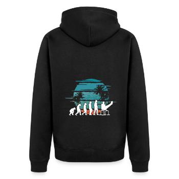 Evolution of man Calisthenics Retro Vintage - Unisex Premium Bio Zip Hoodie - Schwarz - Hinten - Nico (187cm)
