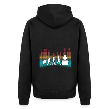 Evolution of man DJ Techno Vinyl Retro Vintage - Unisex Premium Organic Zip Hoodie - black - Back - Nico (187cm)