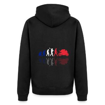 Motorcycle Evolution Vintage France Biker - Unisex Premium Bio Zip Hoodie - Schwarz - Hinten - Nico (187cm)