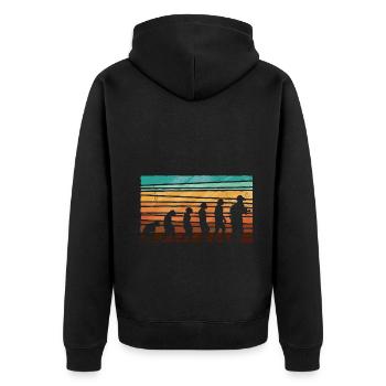 Evolution Feuerwehr Retro Feuerwehrmann Beruf - Unisex Premium Bio Zip Hoodie - Schwarz - Hinten - Nico (187cm)
