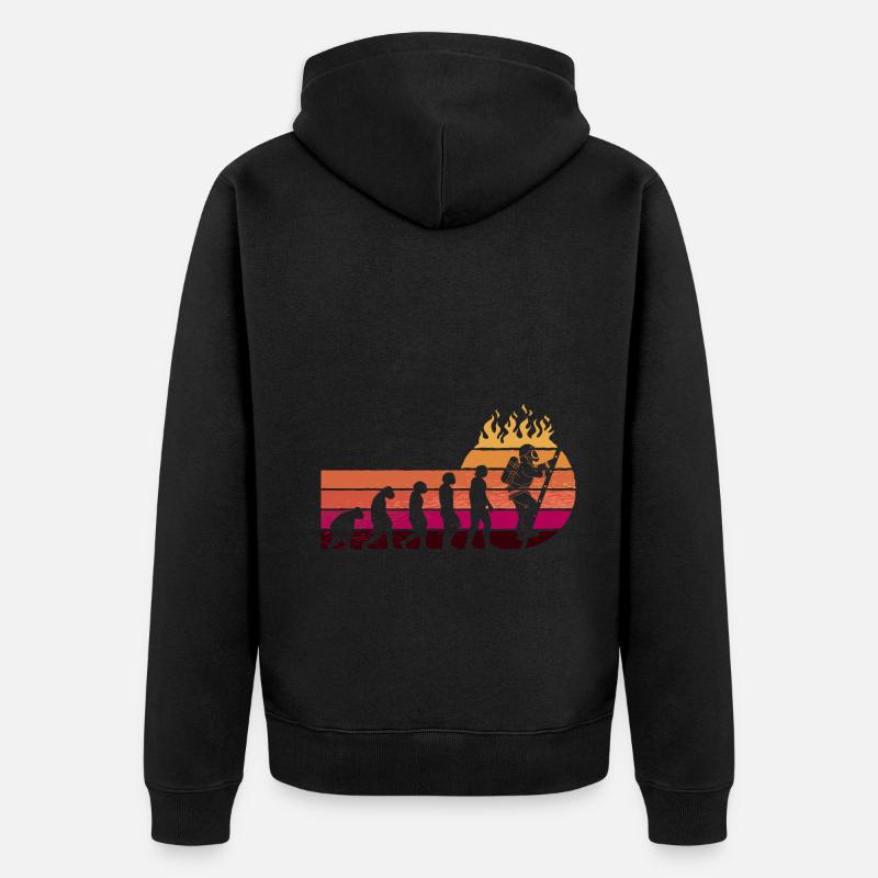 Evolution Feuerwehr Retro Feuerwehrmann Beruf - Unisex Premium Bio Zip Hoodie - Schwarz