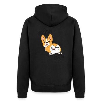 corgi - Unisex Premium Bio Zip Hoodie - Schwarz - Hinten - Nico (187cm)