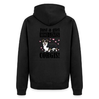 Corgi - Unisex Premium Bio Zip Hoodie - Schwarz - Hinten - Nico (187cm)