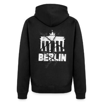 Berlin Germany City Skyline Font Grunge - Unisex Premium Organic Zip Hoodie - black - Back - Nico (187cm)
