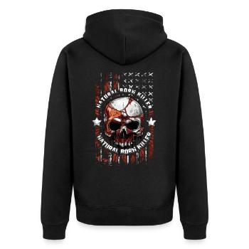 Natural Born Killer - Skull & Flag Vorne - Unisex Premium Bio Zip Hoodie - Schwarz - Hinten - Nico (187cm)