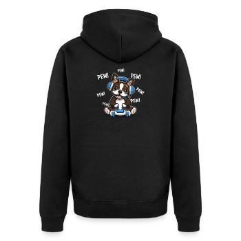 Brauner Boston-Terrier - Unisex Premium Bio Zip Hoodie - Schwarz - Hinten - Nico (187cm)