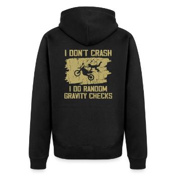 Ich stürze nicht, ich mache zufällige Schwerkraftprüfungen - Unisex Premium Bio Zip Hoodie - Schwarz - Hinten - Nico (187cm)
