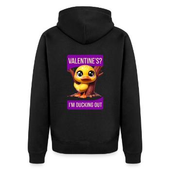 Whimsical Cartoon Duck Hiding Behind Tree valentin - Unisex Premium Organic Zip Hoodie - black - Back - Nico (187cm)