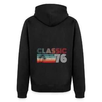 47 Year Old Birthday 2023 Classic 1976 47 Birthday - Unisex Premium Bio Zip Hoodie - Schwarz - Hinten - Nico (187cm)