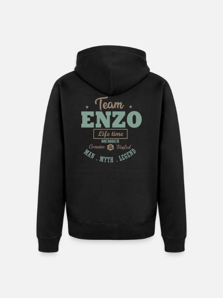 Voornaam ENZO TEAM gepersonaliseerd geschenk Enzo - Uniseks Premium bio ziphoodie - zwart