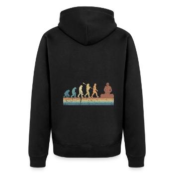 Evolution of man DJ Techno Vinyl Retro Vintage - Unisex Premium Organic Zip Hoodie - black - Back - Nico (187cm)