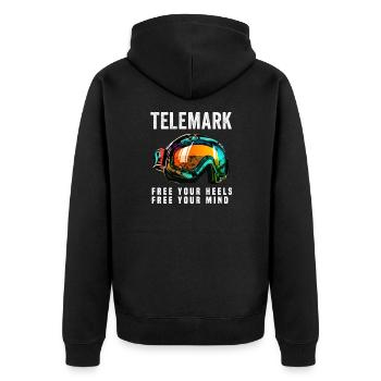 Telemark Ski Free Heel and Mind Goggles - Unisex Premium Organic Zip Hoodie - black - Back - Nico (187cm)