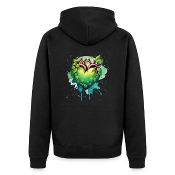 Grünes Herz - Unisex Premium Bio Zip Hoodie - Schwarz - Hinten - Nico (187cm)