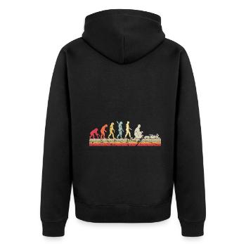Evolution of Human Train Model Railway - Unisex Premium Bio Zip Hoodie - Schwarz - Hinten - Nico (187cm)