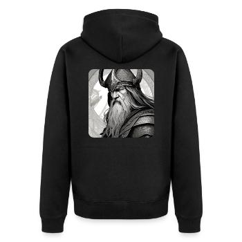 Stolzer Wikinger mit Hörner Helm - Unisex Premium Bio Zip Hoodie - Schwarz - Hinten - Nico (187cm)