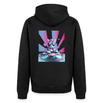 DJ Mix, Ai Katze - Unisex Premium Bio Zip Hoodie - Schwarz - Hinten - Nico (187cm)
