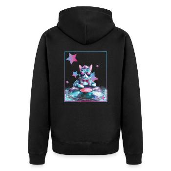 DJ Mix, Ai Katze - Unisex Premium Bio Zip Hoodie - Schwarz - Hinten - Nico (187cm)