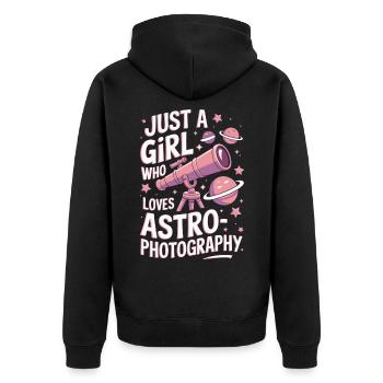 Astronomie Astrofotografie Mädchen Frauen Spruch - Unisex Premium Bio Zip Hoodie - Schwarz - Hinten - Nico (187cm)