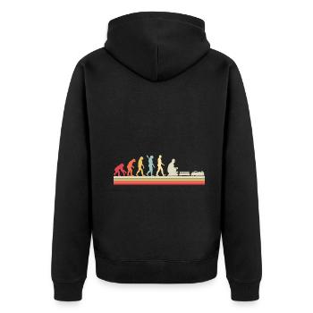 Evolution of Human Train Model Railway - Unisex Premium Bio Zip Hoodie - Schwarz - Hinten - Nico (187cm)