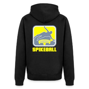 Farben änderbar | Spikeball Roundnet Fun - Unisex Premium Bio Zip Hoodie - Schwarz - Hinten - Nico (187cm)