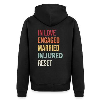Verliebt verlobt verheiratet verletzt reset - Unisex Premium Bio Zip Hoodie - Schwarz - Hinten - Nico (187cm)