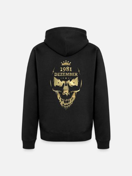 December 1981 Skull Gold - Unisex Premium Organic Zip Hoodie - black