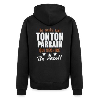 Je suis un tonton parrain qui déchire cadeau - Veste à capuche bio Premium Unisexe - noir - Dos - Nico (187cm)