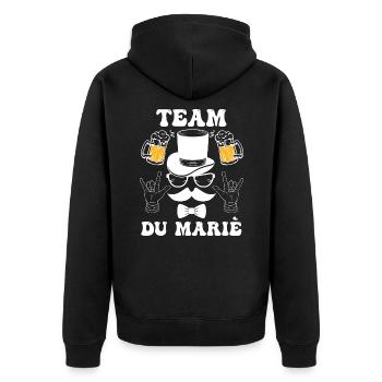 Junggesellenabschied Junggesellenabschied - Team des Bräutigams - Unisex Premium Bio Zip Hoodie - Schwarz - Hinten - Nico (187cm)