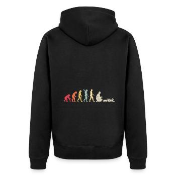 Evolution of Human Train Model Railway - Unisex Premium Bio Zip Hoodie - Schwarz - Hinten - Nico (187cm)