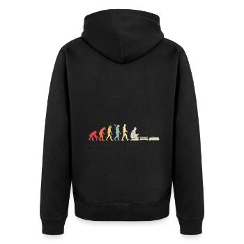 Evolution of Human Train Model Railway - Unisex Premium Bio Zip Hoodie - Schwarz - Hinten - Nico (187cm)
