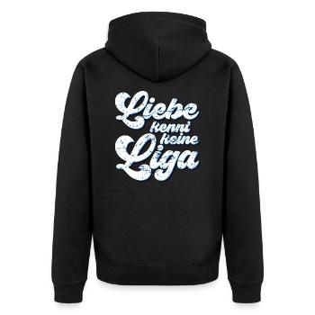 LIEBE KENNT KEINE LIGA - Unisex Premium Bio Zip Hoodie - Schwarz - Hinten - Nico (187cm)