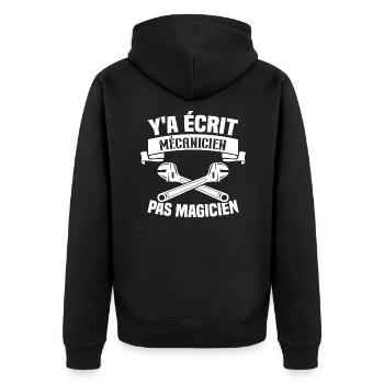 Y'a écrit mécanicien pas magicien - Veste à capuche bio Premium Unisexe - noir - Dos - Nico (187cm)