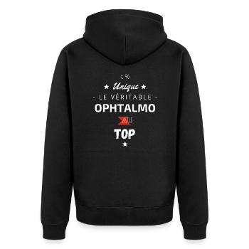 le véritable Ophtalmo au top - Veste à capuche bio Premium Unisexe - noir - Dos - Nico (187cm)