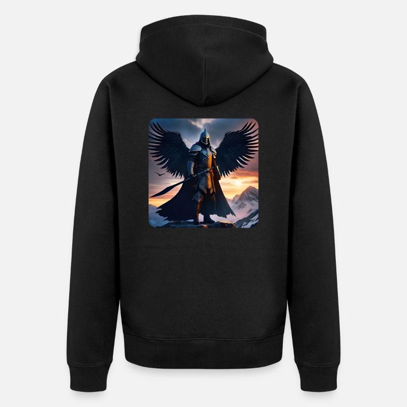 Fantasy Engels Ritter - Unisex Premium Bio Zip Hoodie - Schwarz