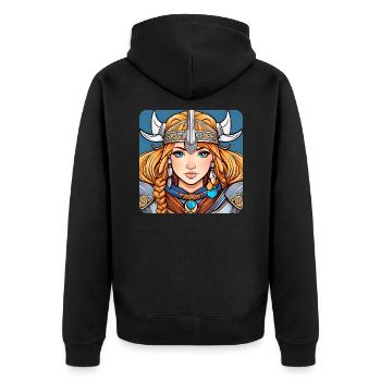Niedliche Wikingerin Germanin Schildmaid Comic - Unisex Premium Bio Zip Hoodie - Schwarz - Hinten - Nico (187cm)