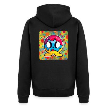 Psychedelisches Motiv Smiley - Unisex Premium Bio Zip Hoodie - Schwarz - Hinten - Nico (187cm)