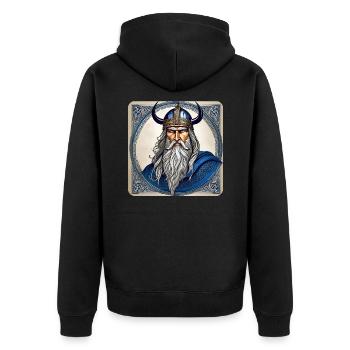 Proud Viking with Horns Helmet - Unisex Premium Organic Zip Hoodie - black - Back - Nico (187cm)