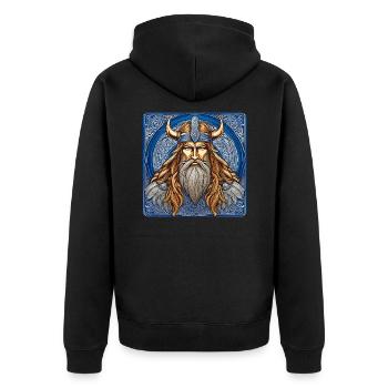 Proud Viking with Horns Helmet - Unisex Premium Organic Zip Hoodie - black - Back - Nico (187cm)