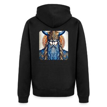 Proud Viking with Horns Helmet - Unisex Premium Organic Zip Hoodie - black - Back - Nico (187cm)