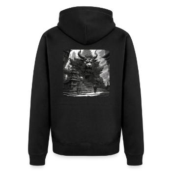 Dämon Monster Ungeheuer Portal - Unisex Premium Bio Zip Hoodie - Schwarz - Hinten - Nico (187cm)