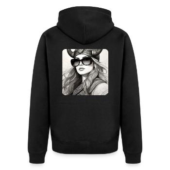 Moderne Stolze Wikingerin mit Sonnenbrille - Unisex Premium Bio Zip Hoodie - Schwarz - Hinten - Nico (187cm)