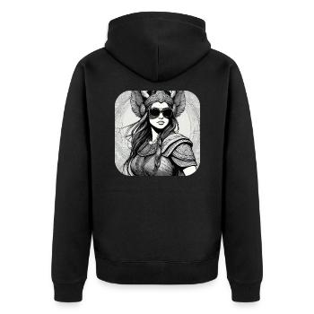 Moderne Stolze Wikingerin mit Sonnenbrille - Unisex Premium Bio Zip Hoodie - Schwarz - Hinten - Nico (187cm)