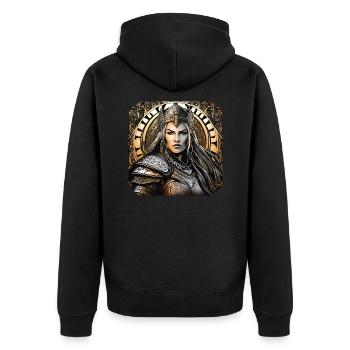 Proud Viking Germanin Shieldmaiden - Unisex Premium Organic Zip Hoodie - black - Back - Nico (187cm)