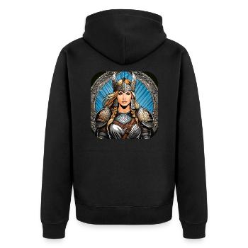 Stolze Wikingerin Germanin - Unisex Premium Bio Zip Hoodie - Schwarz - Hinten - Nico (187cm)